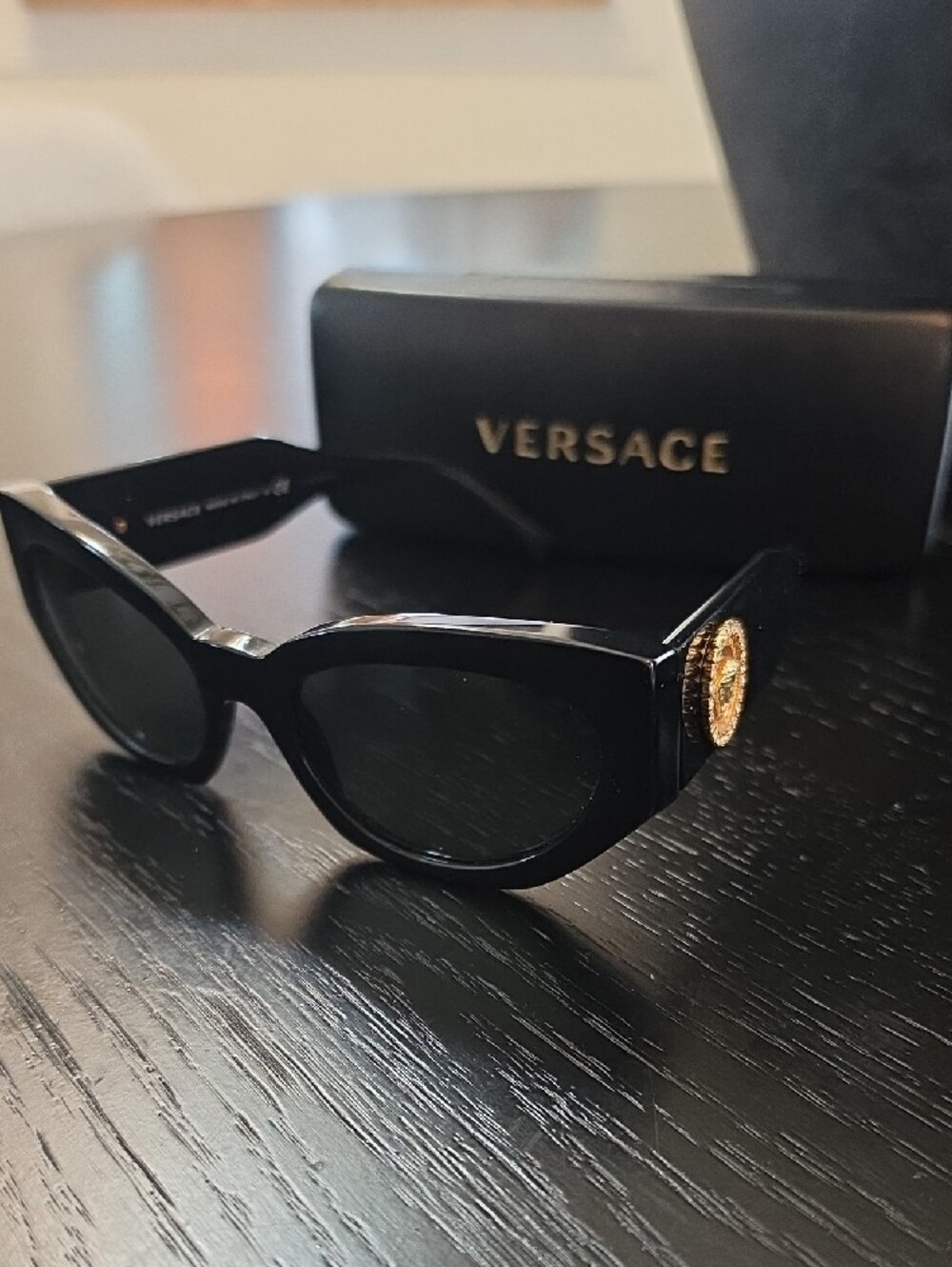 Versace Black Cat-Eye Sunglasses with Dark Lenses - Picture 3 of 9